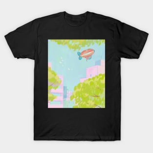 Hot air balloons flying over the town T-Shirt